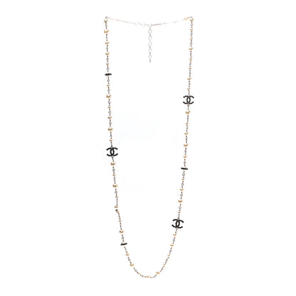 Chanel Pearl Crystal CC Long Necklace Black Gold 3 of 8