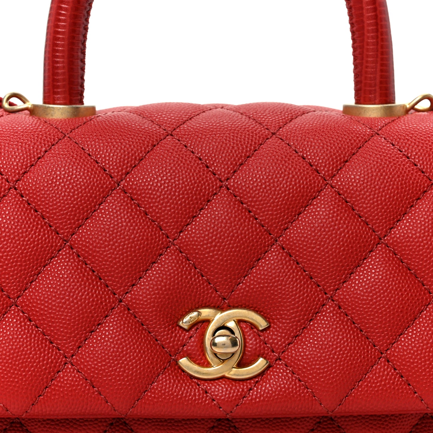 Caviar Lizard Embossed Quilted Mini Coco Handle Flap Red