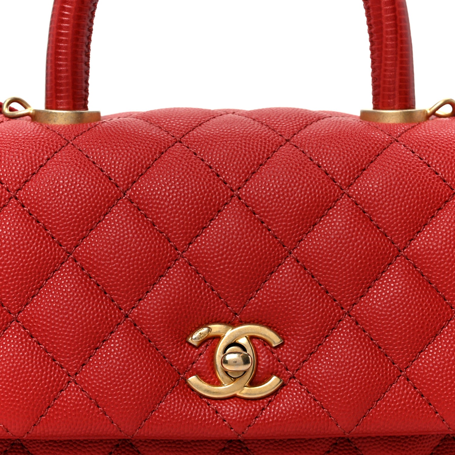 Chanel Caviar Lizard Embossed Quilted Mini Coco Handle Flap Red 9 of 11