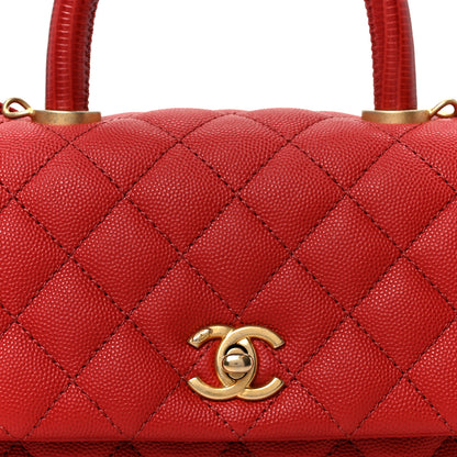 Chanel Caviar Lizard Embossed Quilted Mini Coco Handle Flap Red 9 of 11