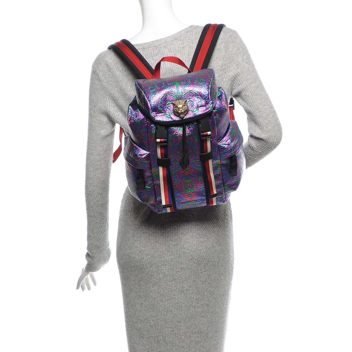 Brocade Web Small Double Buckle Backpack Multicolor