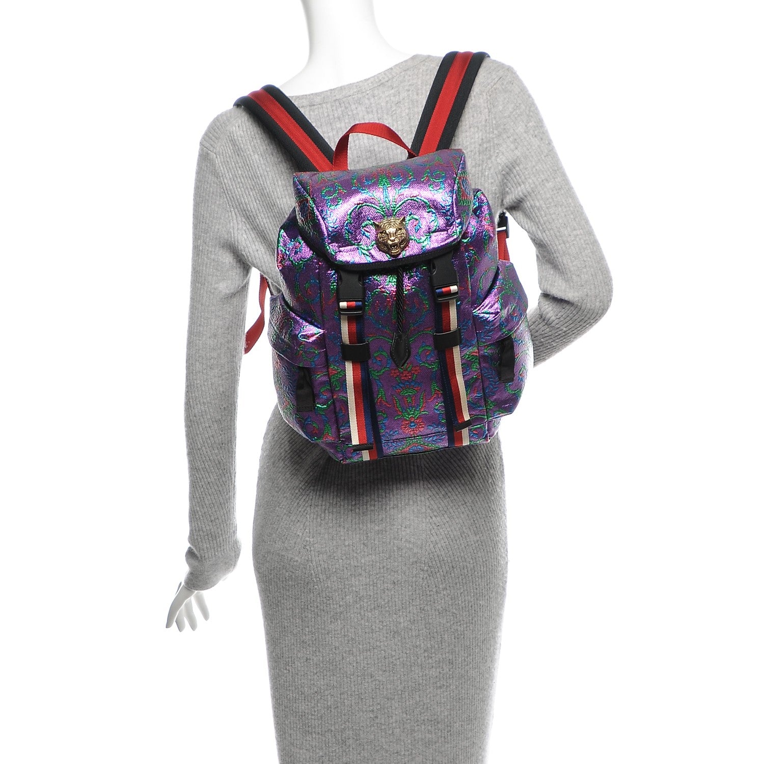 Gucci Brocade Web Small Double Buckle Backpack Multicolor 2 of 7