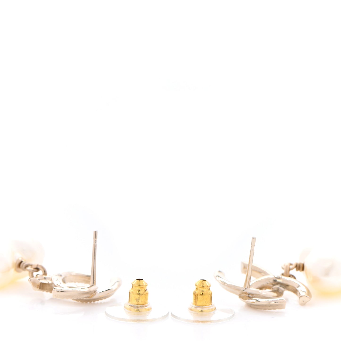 Pearl CC Heart Drop Earrings Gold