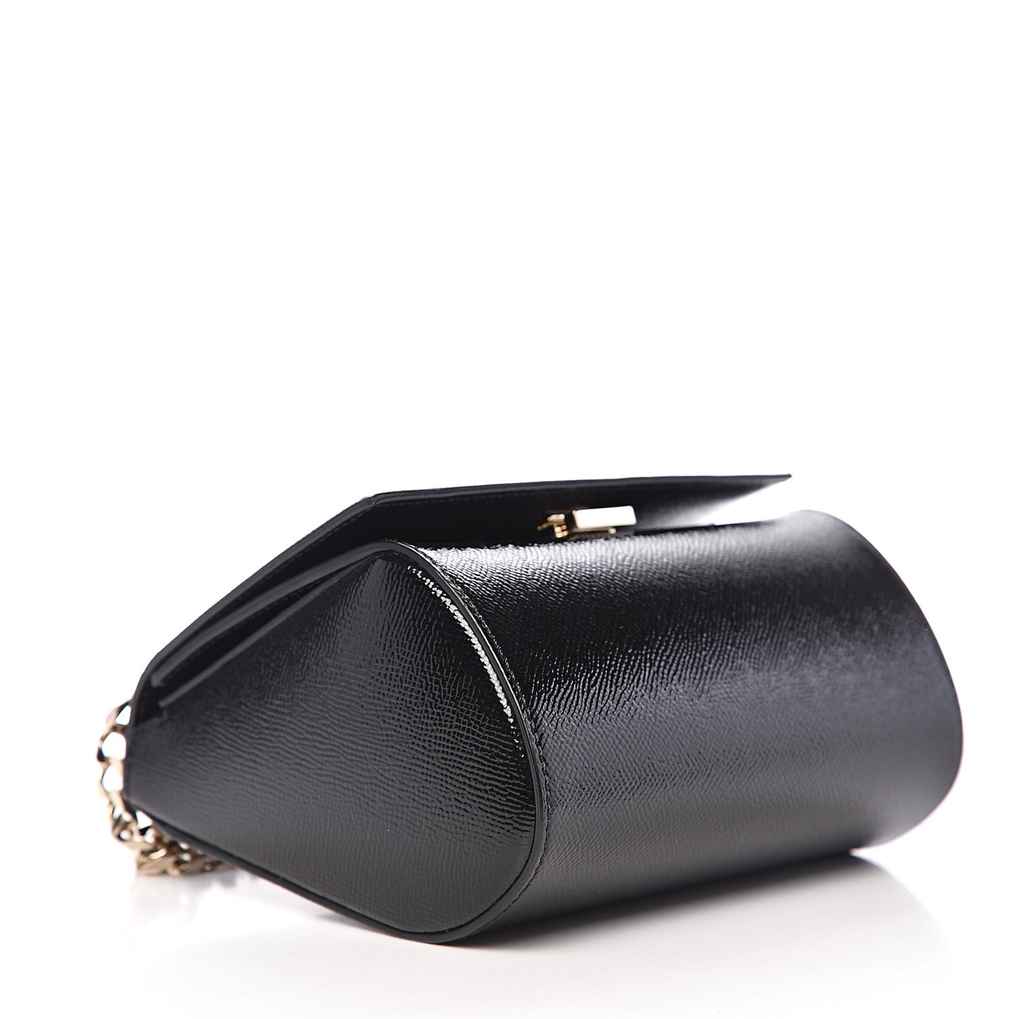 Textured Patent Calfskin Mini Pandora Box Chain Crossbody Bag Black