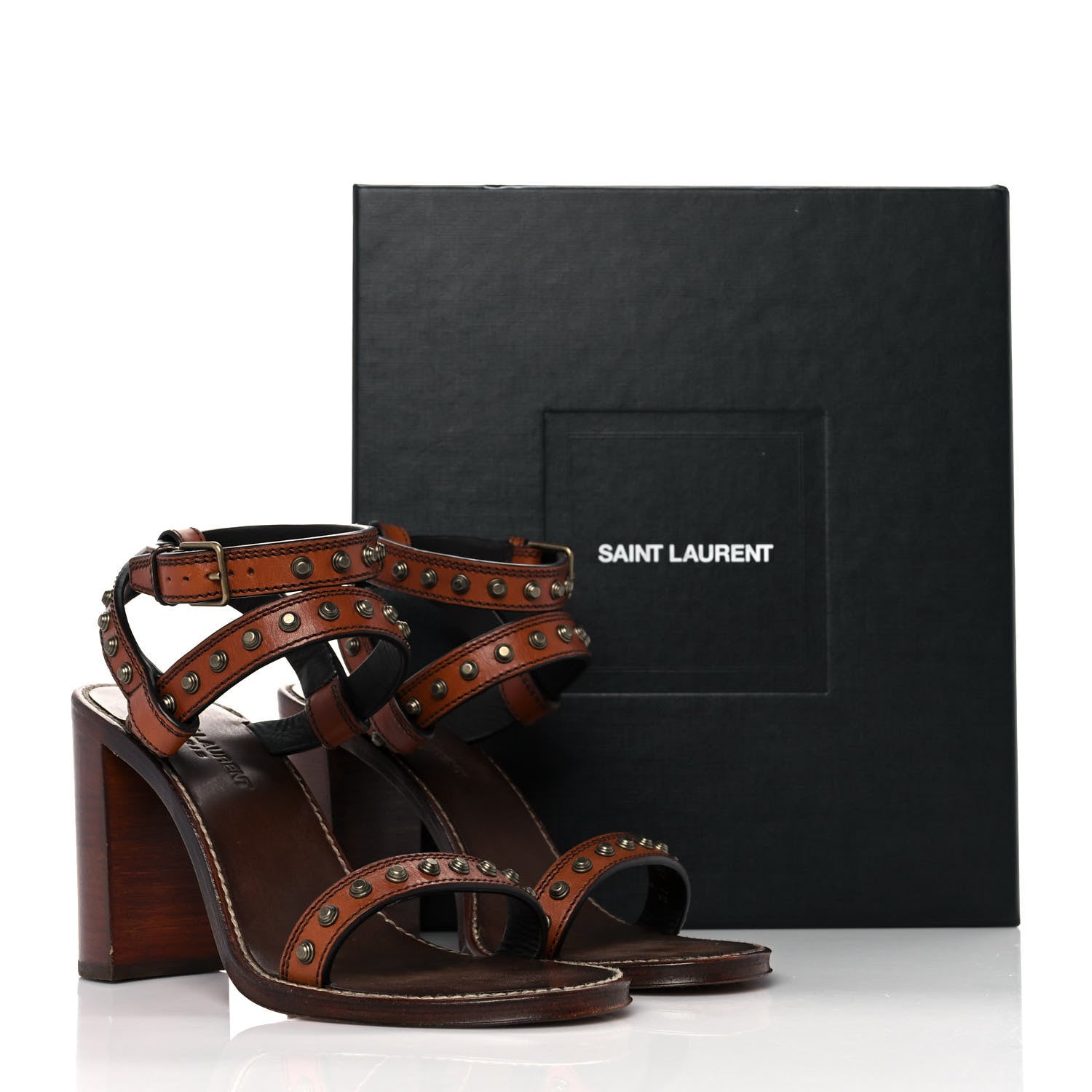 Saint Laurent Calfskin Studded Sandal Pumps 36 Brown 11 of 11