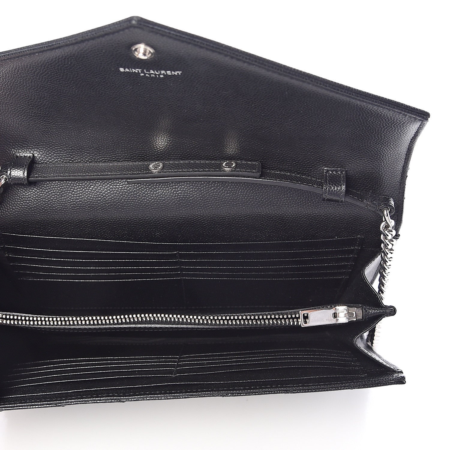 Saint Laurent Grain De Poudre Matelasse Chevron Medium Monogram Chain Wallet Black 5 of 10