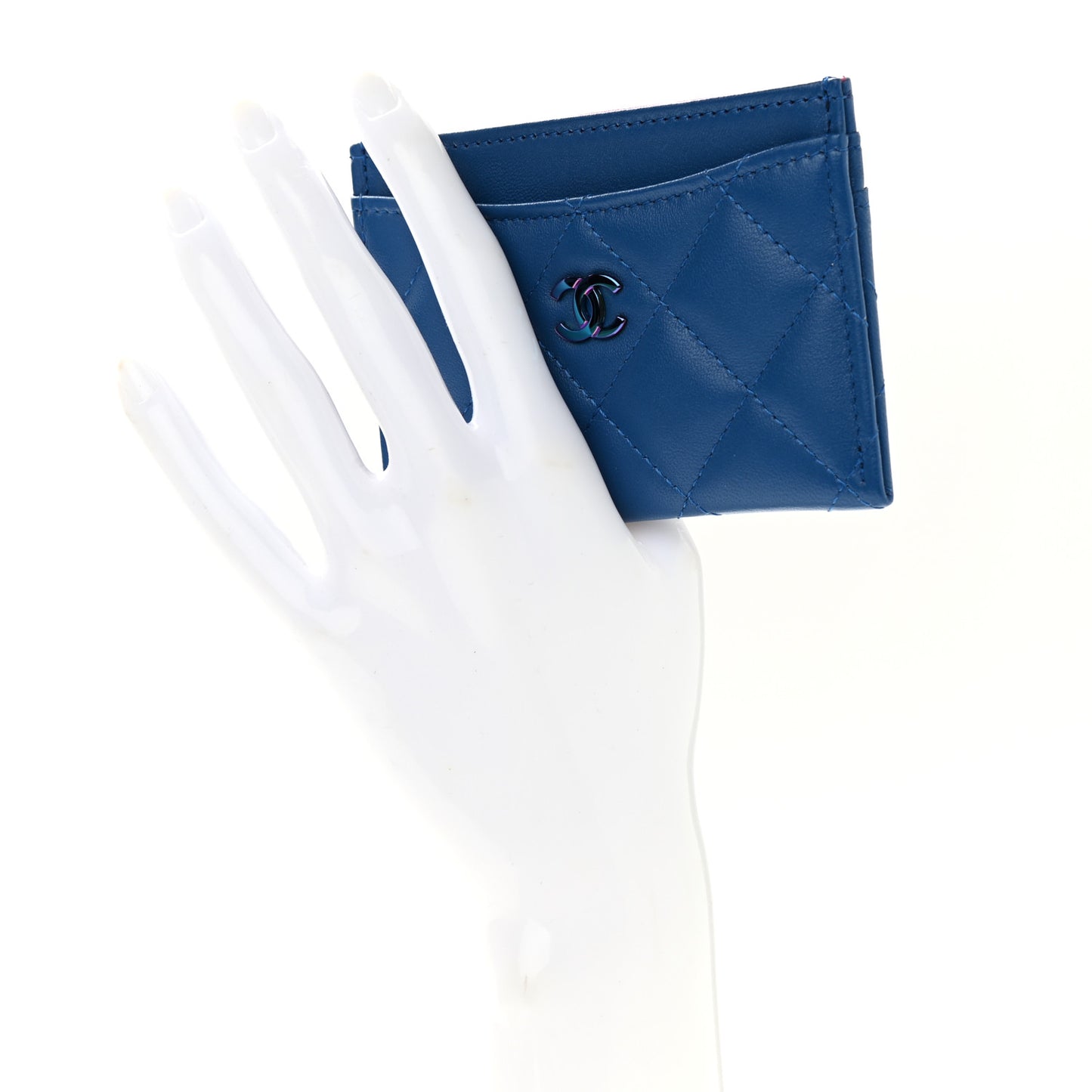 Lambskin Quilted Card Holder Blue Pink
