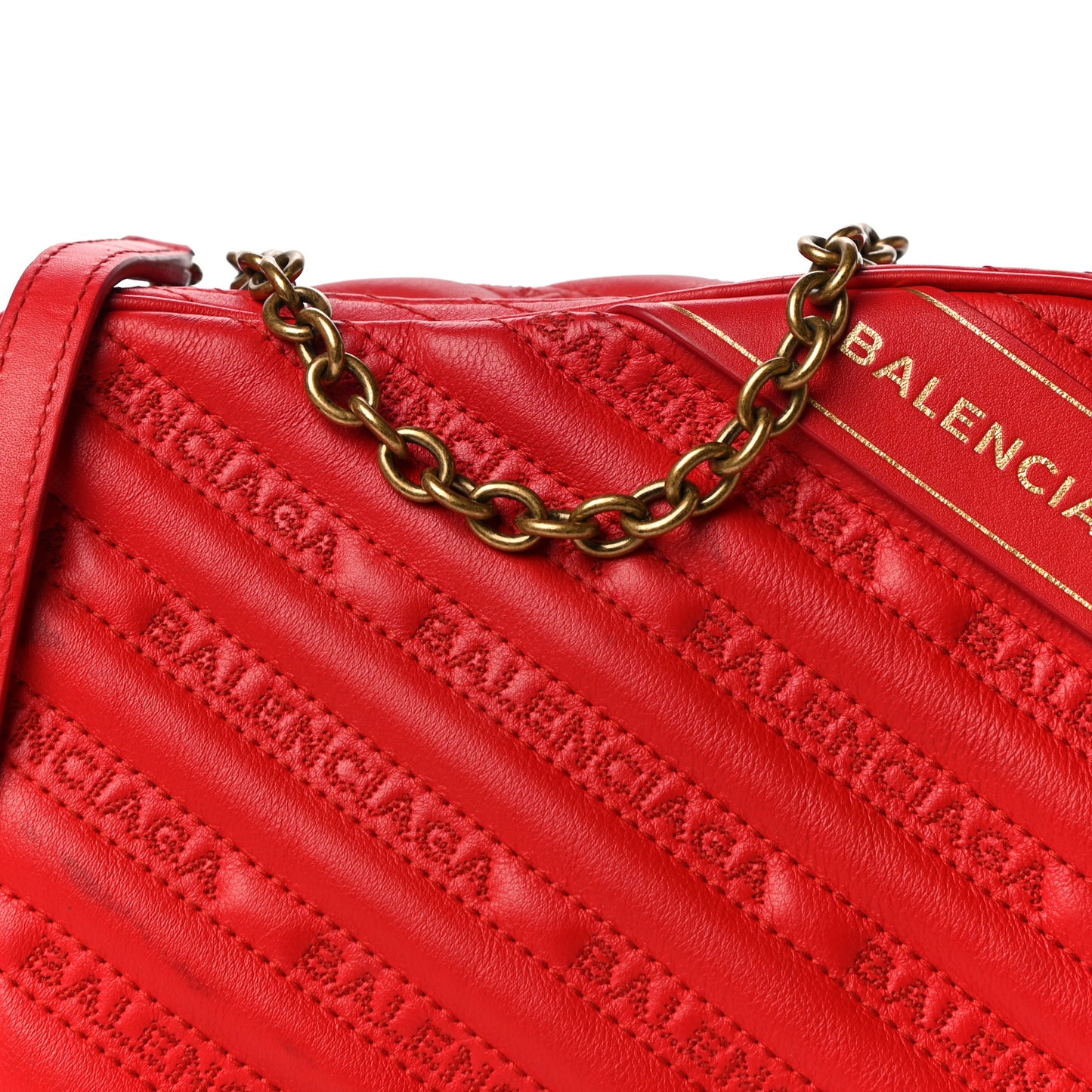 Calfskin Logo Matelasse Chain Strap Blanket Reporter XS Rouge Tango