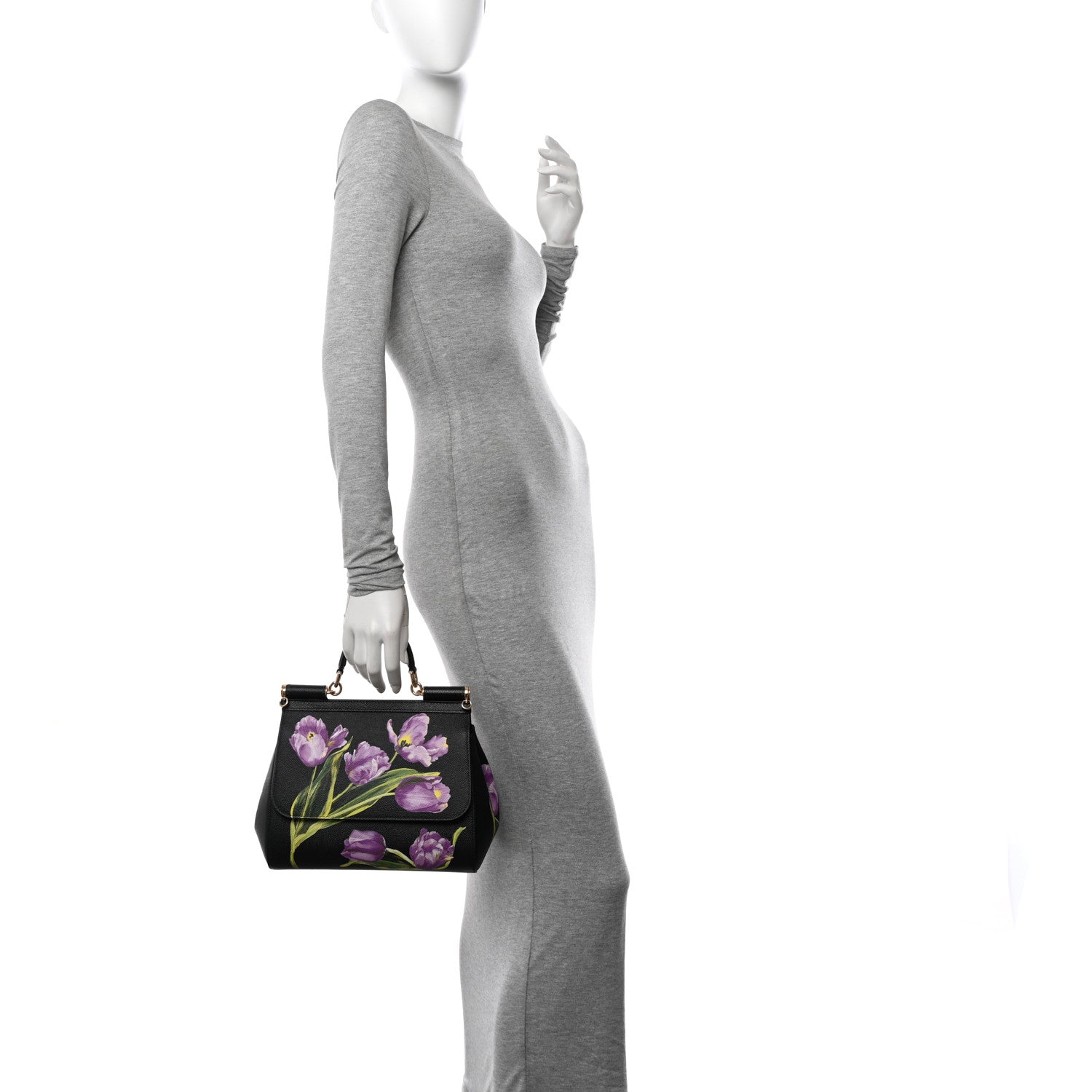 Dolce & Gabbana Dauphine Tulip Print Medium Miss Sicily Satchel Black 2 of 9