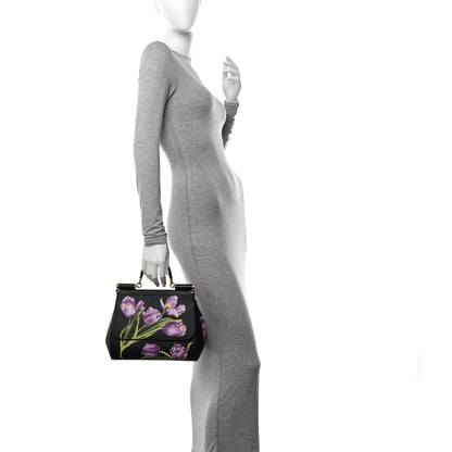 Dolce & Gabbana Dauphine Tulip Print Medium Miss Sicily Satchel Black 2 of 9