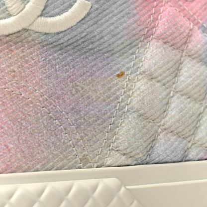 Chanel Printed Fabric Quilted High Top Sneakers 36 Green Pink Blue White 10 of 11