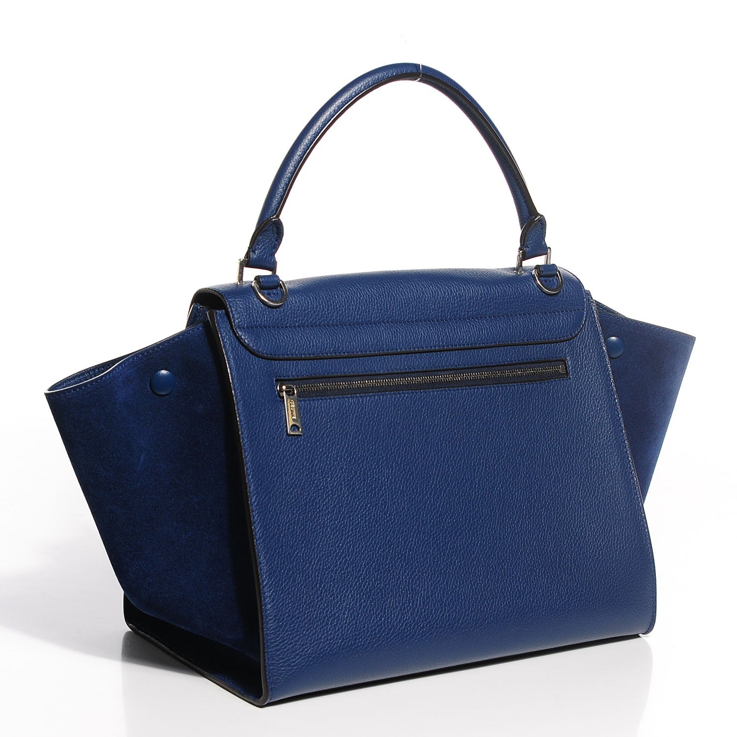 Celine Drummed Calfskin Suede Medium Trapeze Ocean Blue 3 of 11