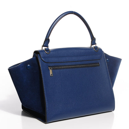 Celine Drummed Calfskin Suede Medium Trapeze Ocean Blue 3 of 11