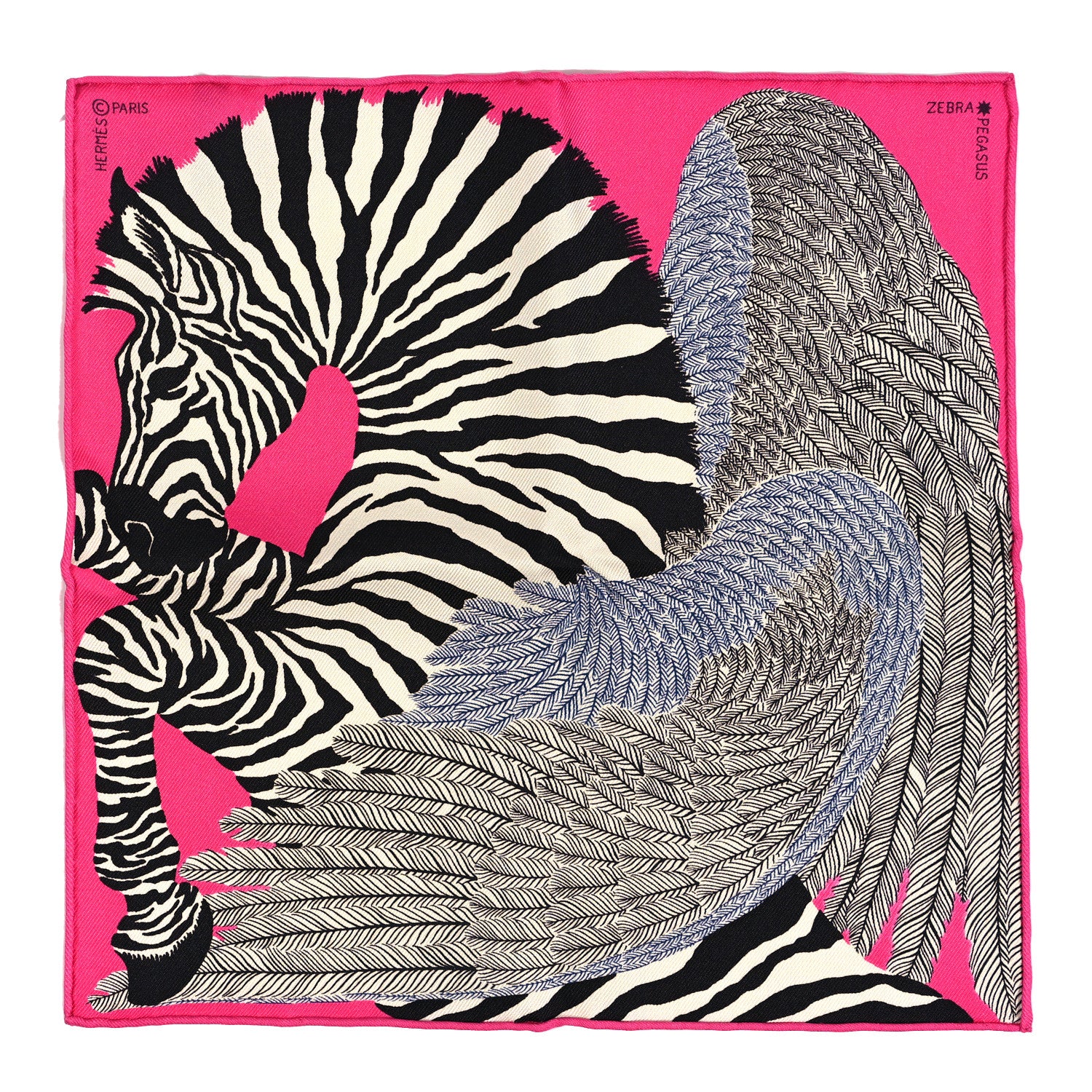 Hermes Silk Carre Zebra Pegasus Nano Scarf 20 Rose Bonbon Black White 1 of 4