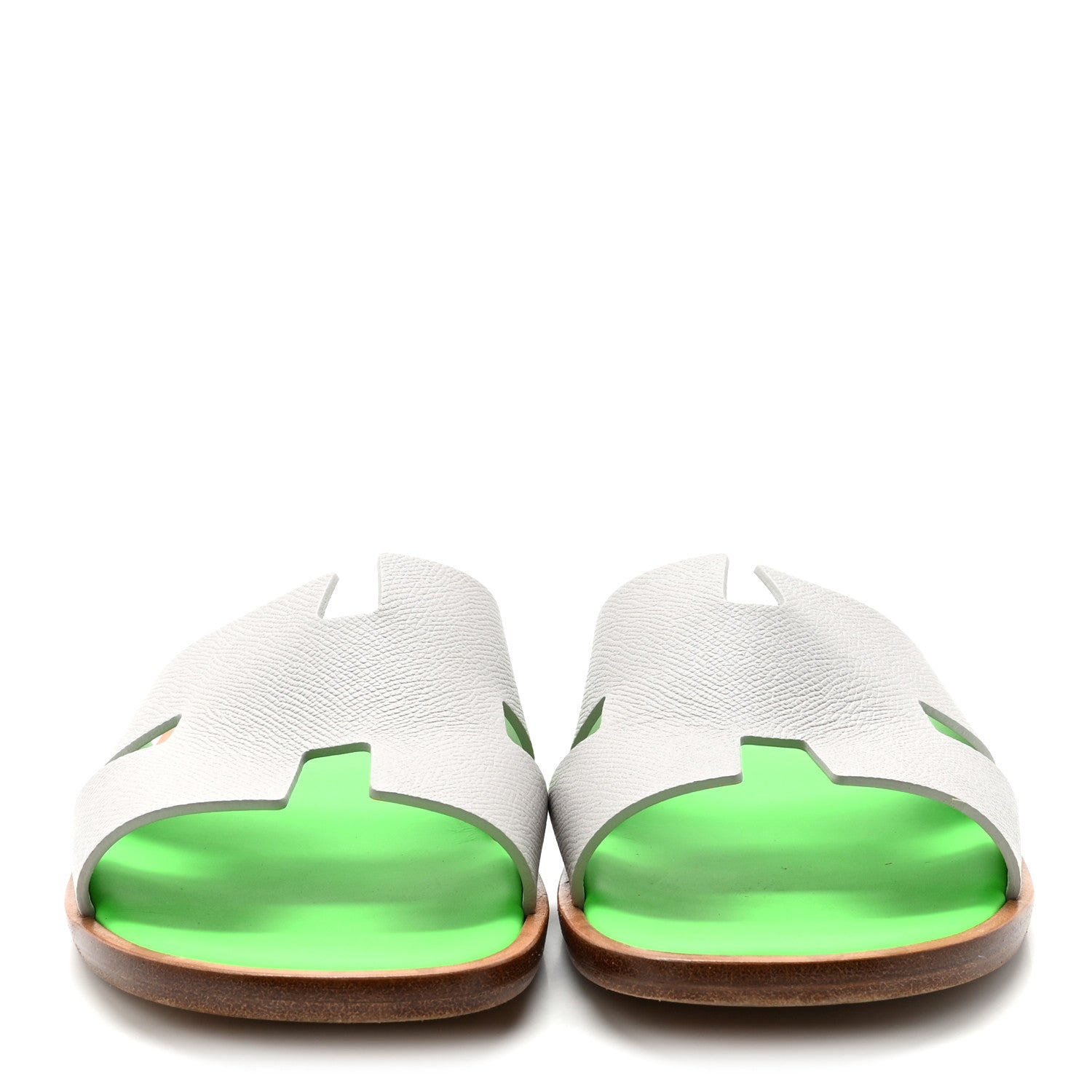 Hermes Epsom Mens Izmir Sandals 42 Gris Quartz Vert Fluo 3 of 10
