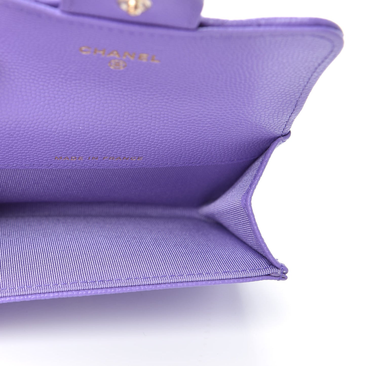 Caviar Quilted Flap Card Holder Wallet Purple