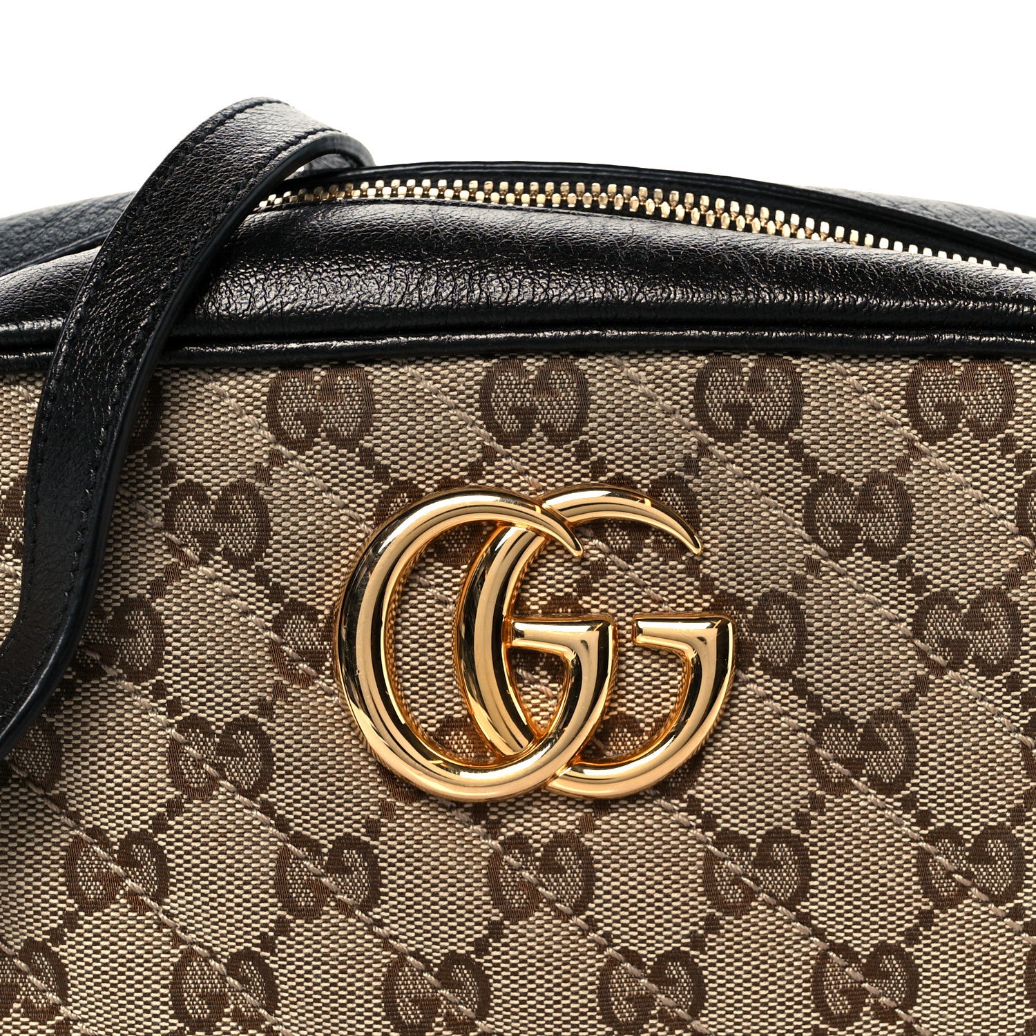 Gucci Monogram Matelasse Diagonal Small GG Marmont Chain Shoulder Bag Beige Black 9 of 11