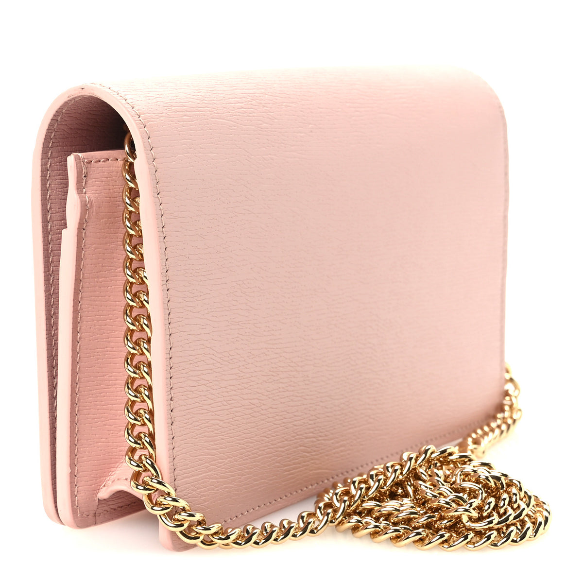 Textured Calfskin Script Logo Wallet On Chain Light Pink