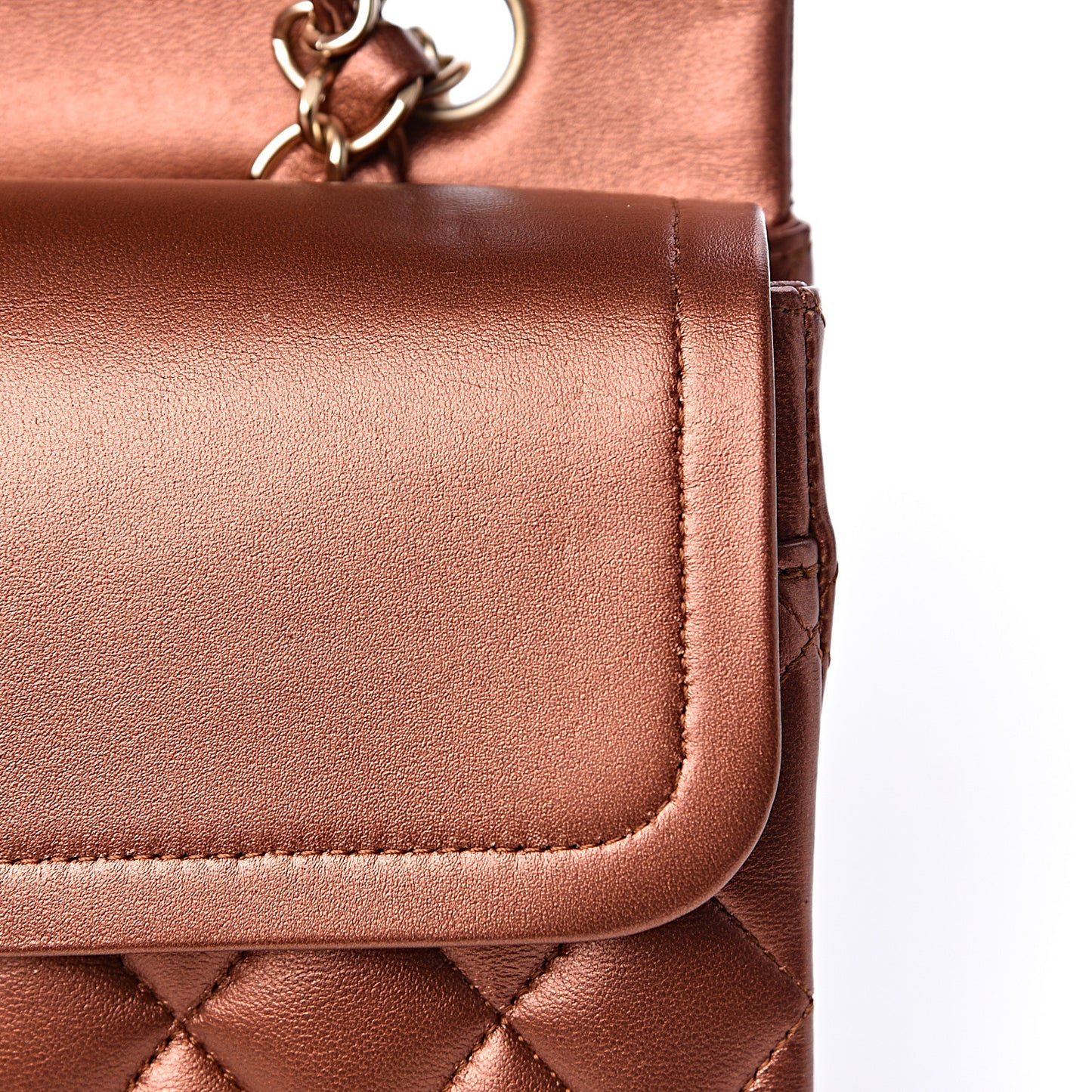 Metallic Lambskin Quilted Medium Double Flap Bronze