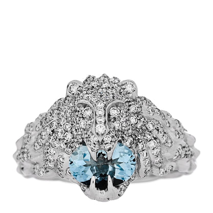 Gucci 18K White Gold Diamond Aquamarine Pave Lion Head Ring 52 6 1 of 6