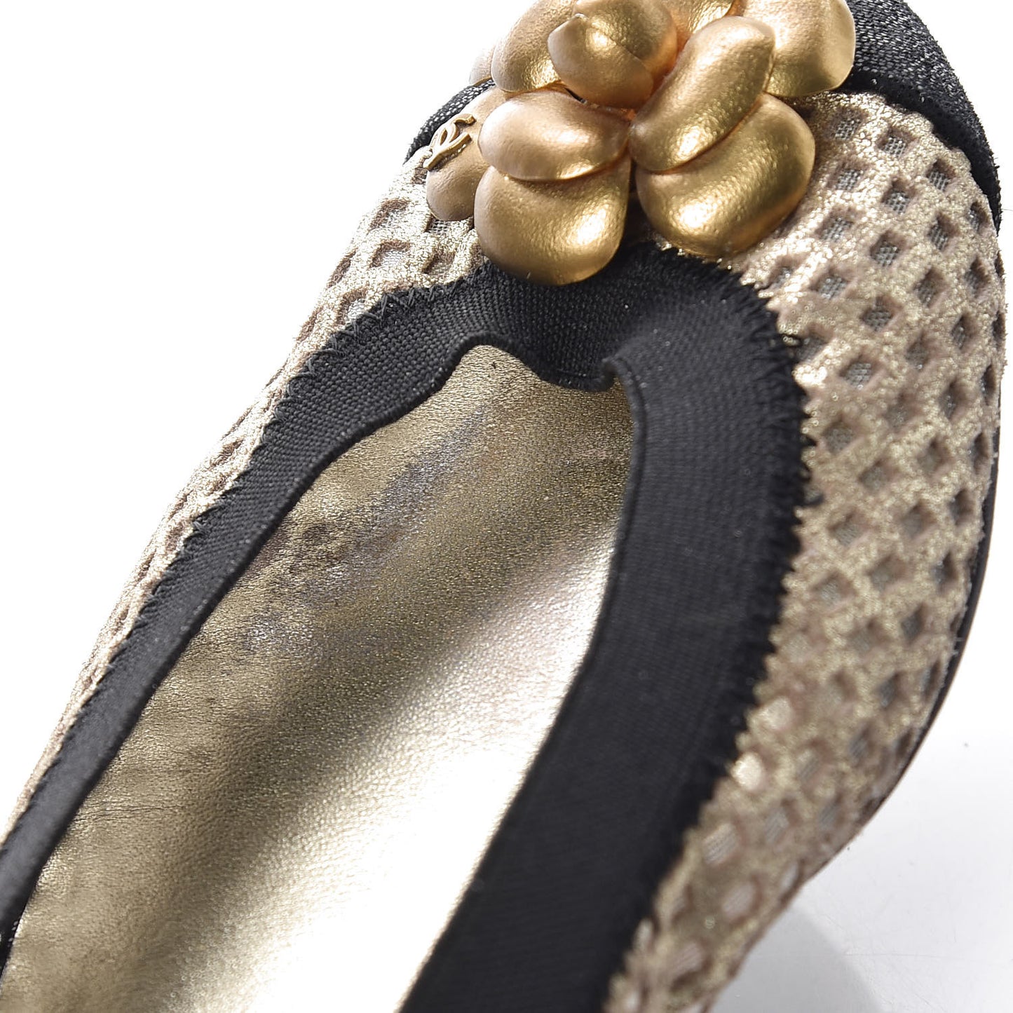 Perforated Elastic Camellia Ballerina Flats 40 Gold Black