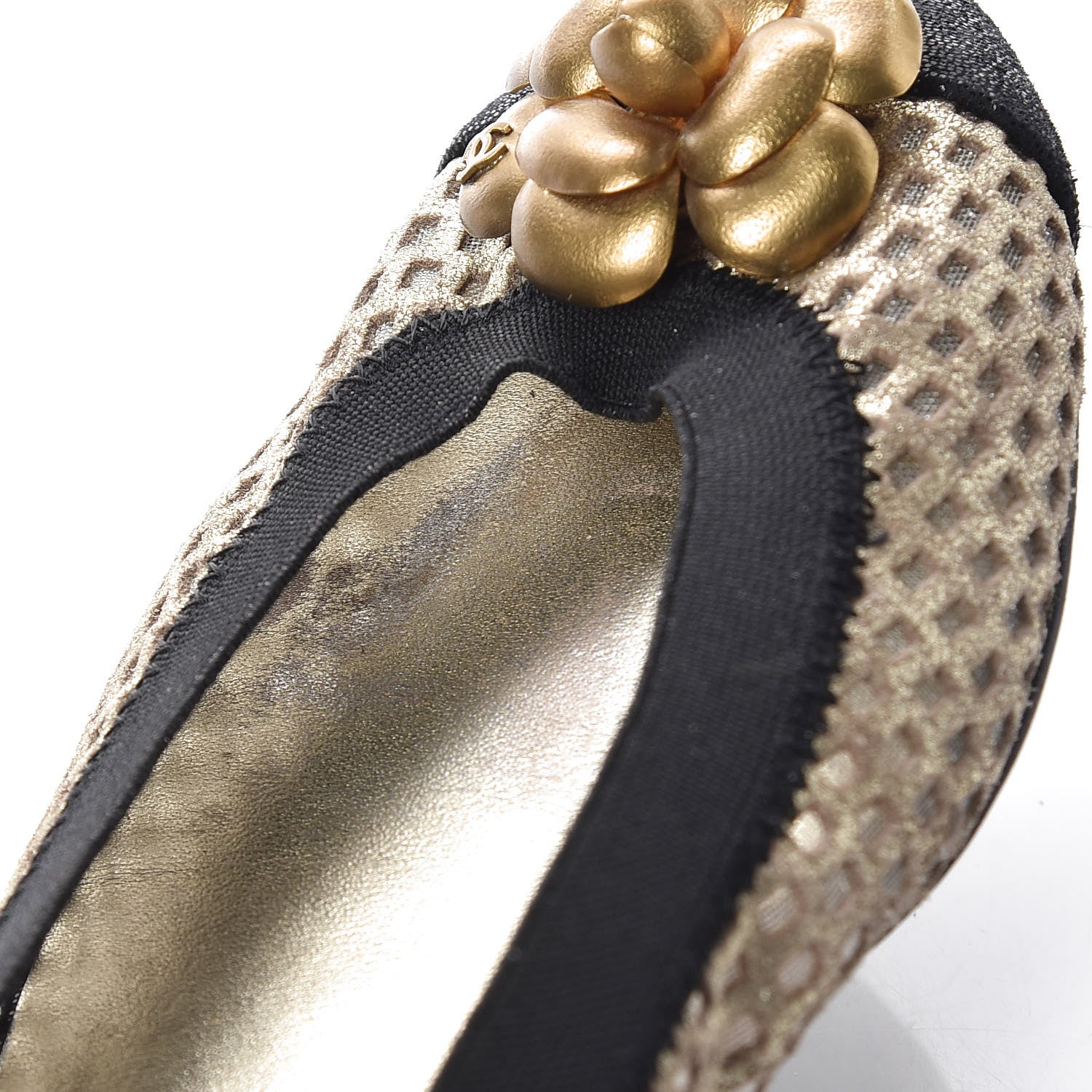 Chanel Perforated Elastic Camellia Ballerina Flats 40 Gold Black 12 of 14