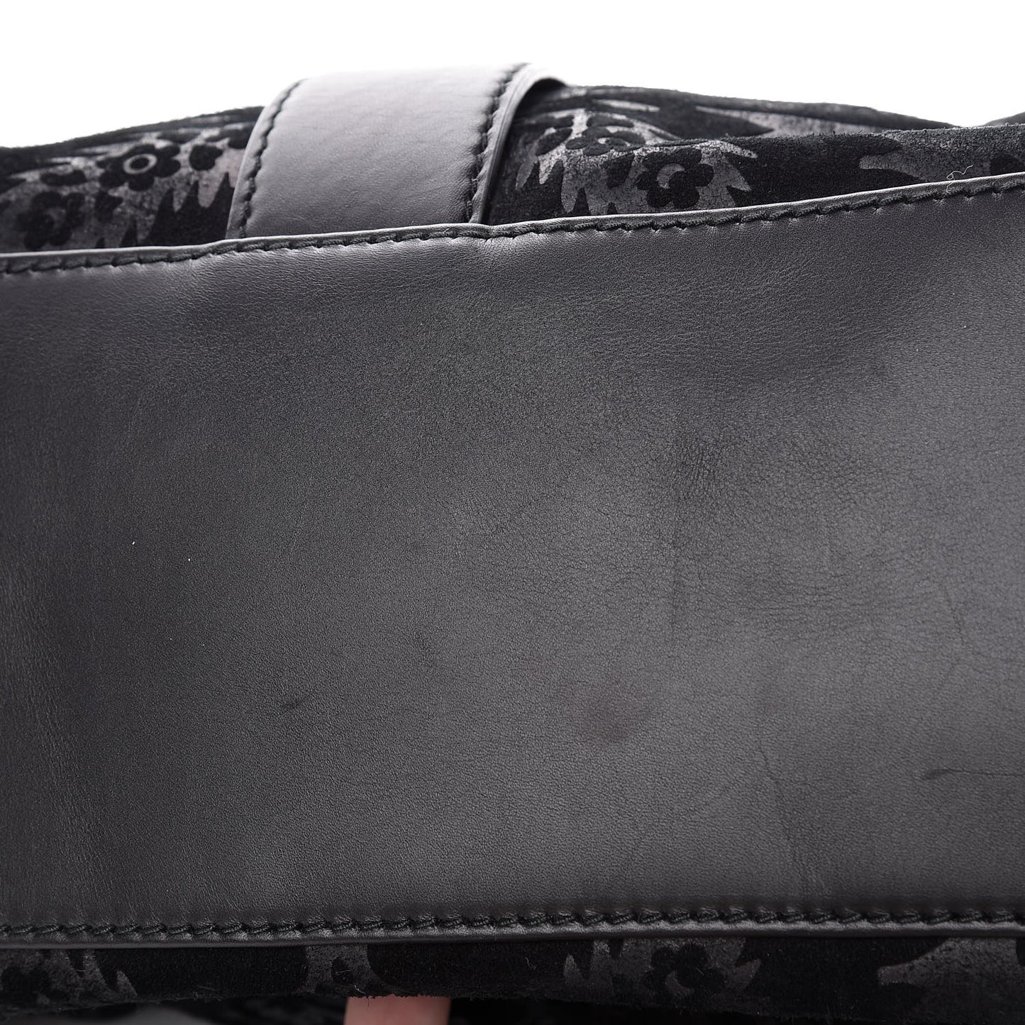 Nubuck Brocade Medium Soft Stirrup Shoulder Bag Black