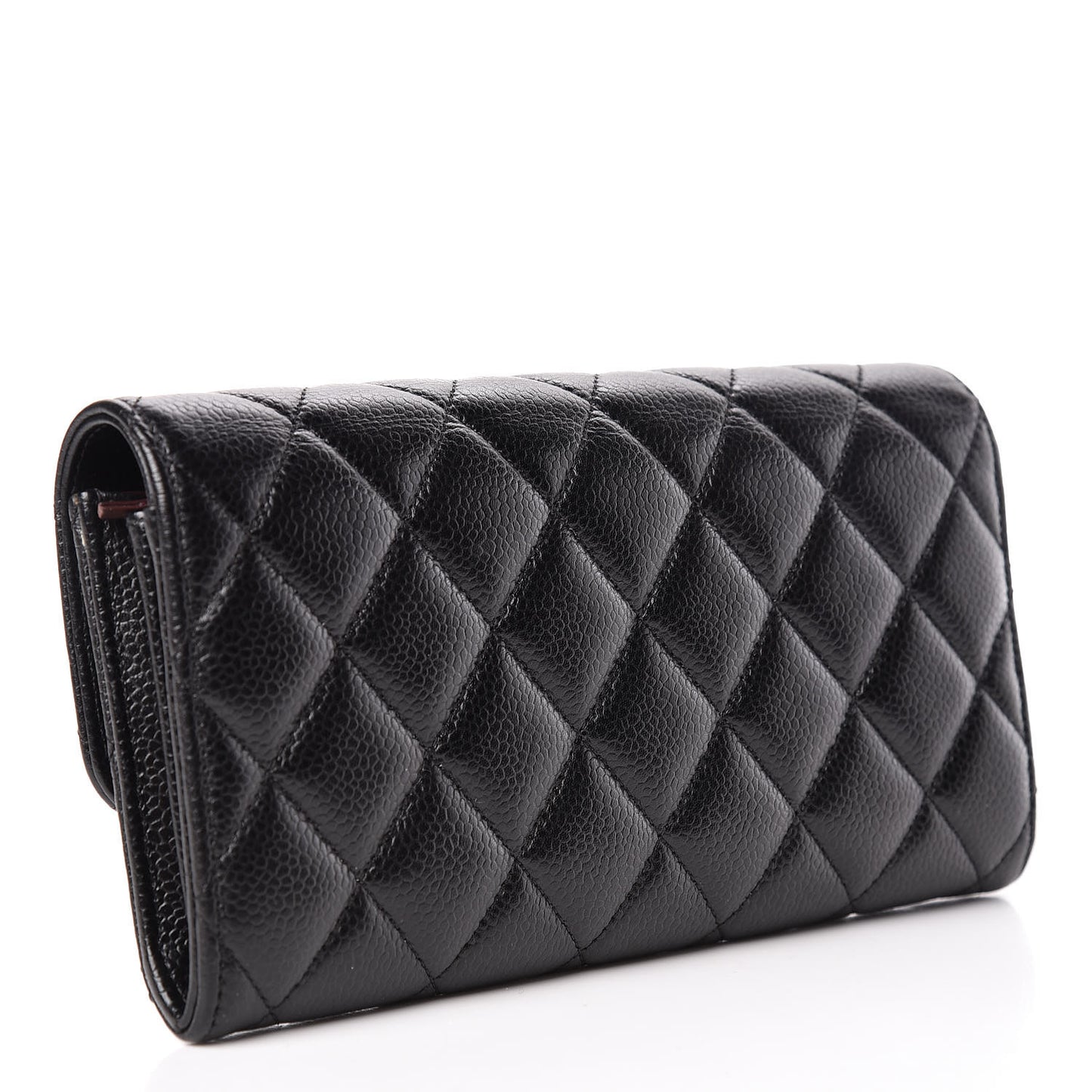 Caviar Quilted Large Gusset Flap Wallet Black
