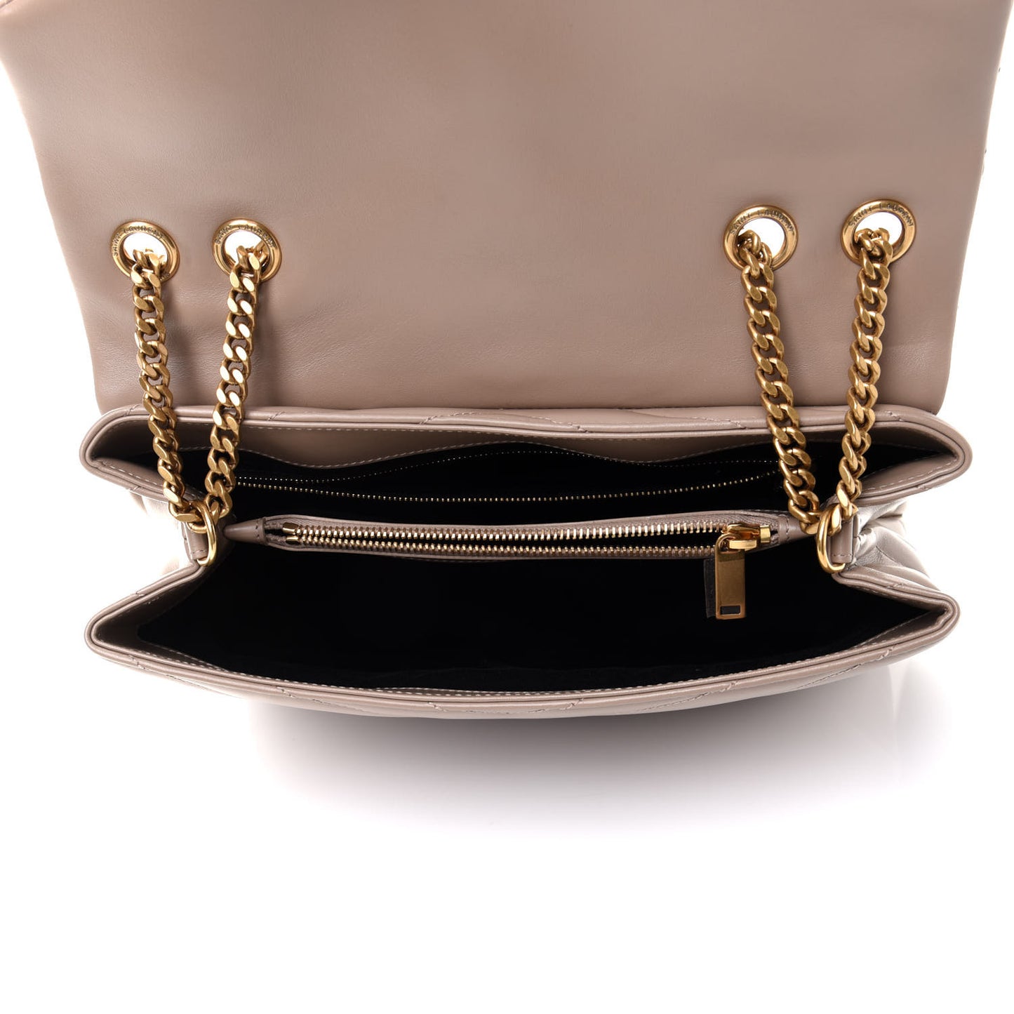 Calfskin Y Quilted Monogram Medium Loulou Chain Satchel Dark Beige