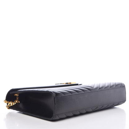 Saint Laurent Grain De Poudre Matelasse Chevron Large Monogram Satchel Black 4 of 8