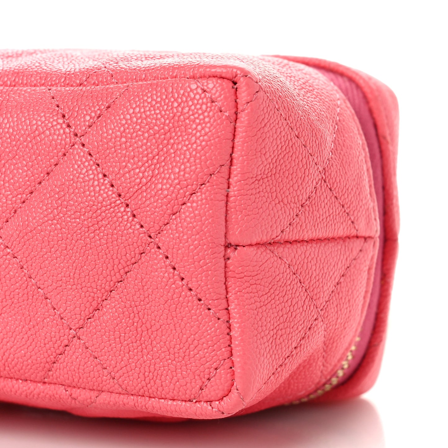 Caviar Quilted Mini Top Handle Vanity With Chain Pink
