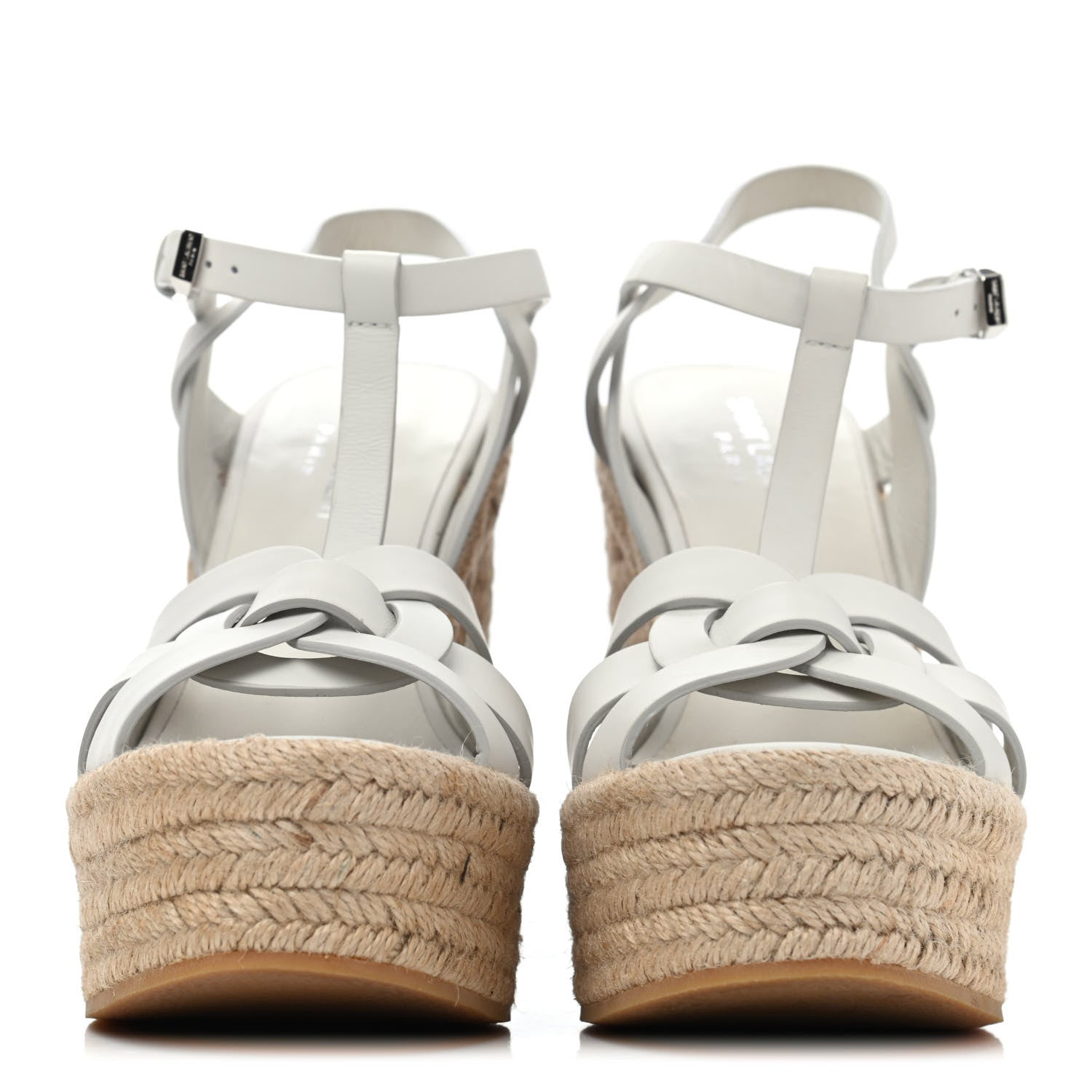 Saint Laurent Calfskin Tribute 95 Platform Espadrille Wedge Sandals 37 Porcellana 2 of 4