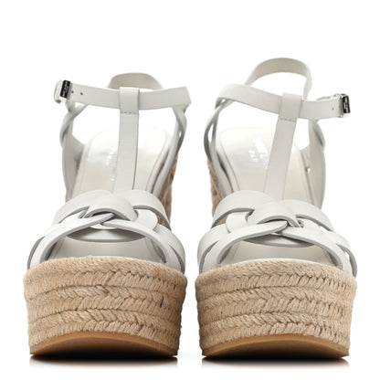 Saint Laurent Calfskin Tribute 95 Platform Espadrille Wedge Sandals 37 Porcellana 2 of 4