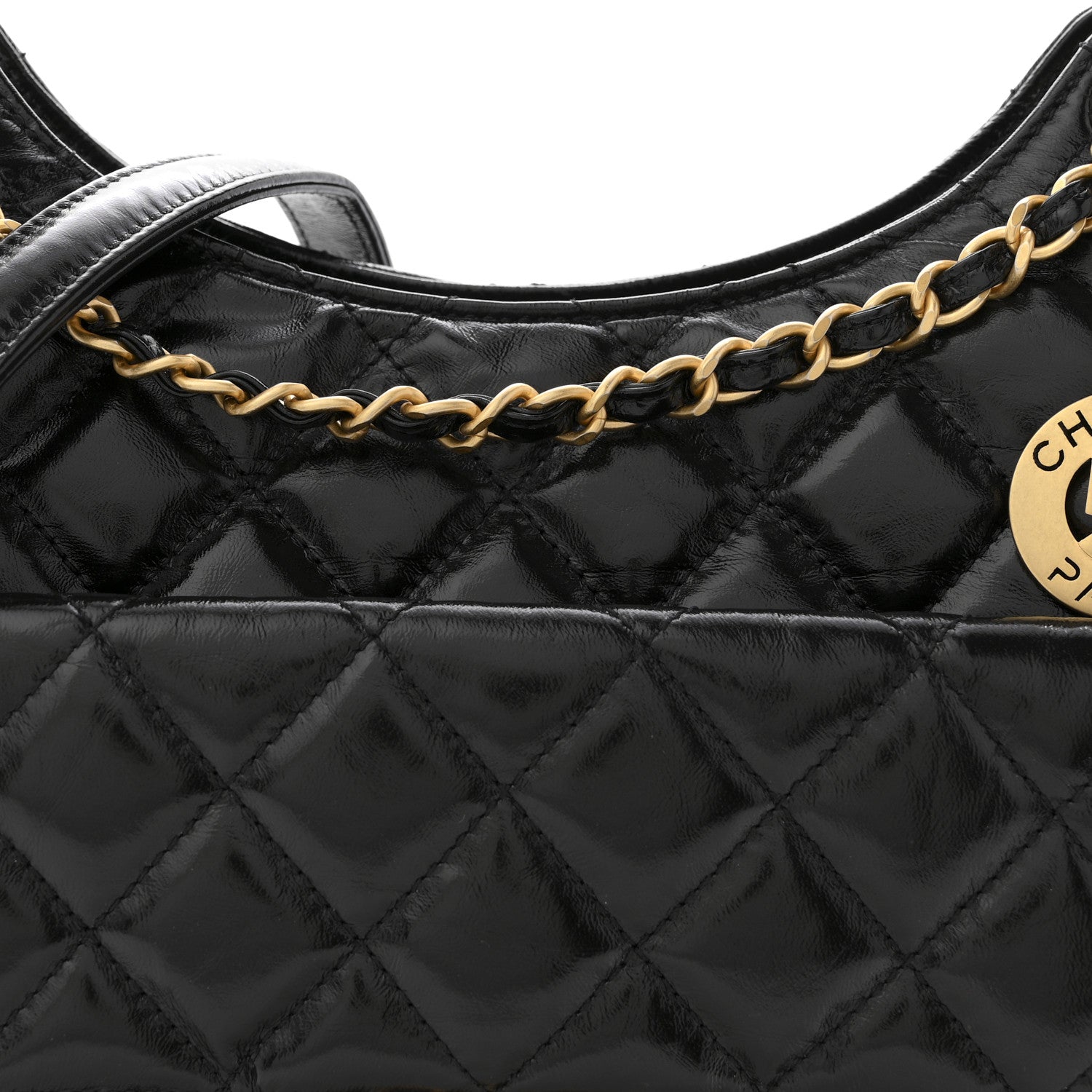 Chanel Shiny Crumpled Calfskin Quilted Wavy CC Hobo Black 8 of 10