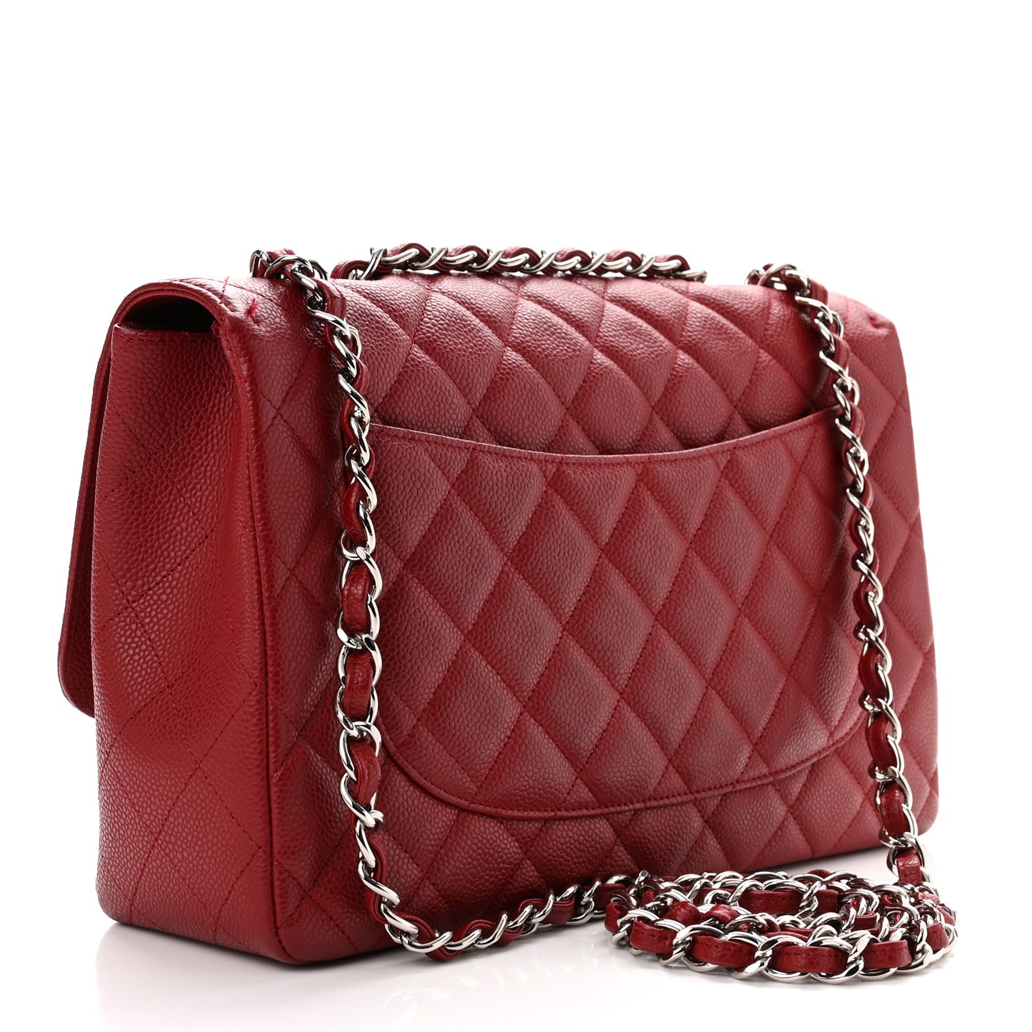 Caviar Quilted Jumbo Single Flap Dark Red