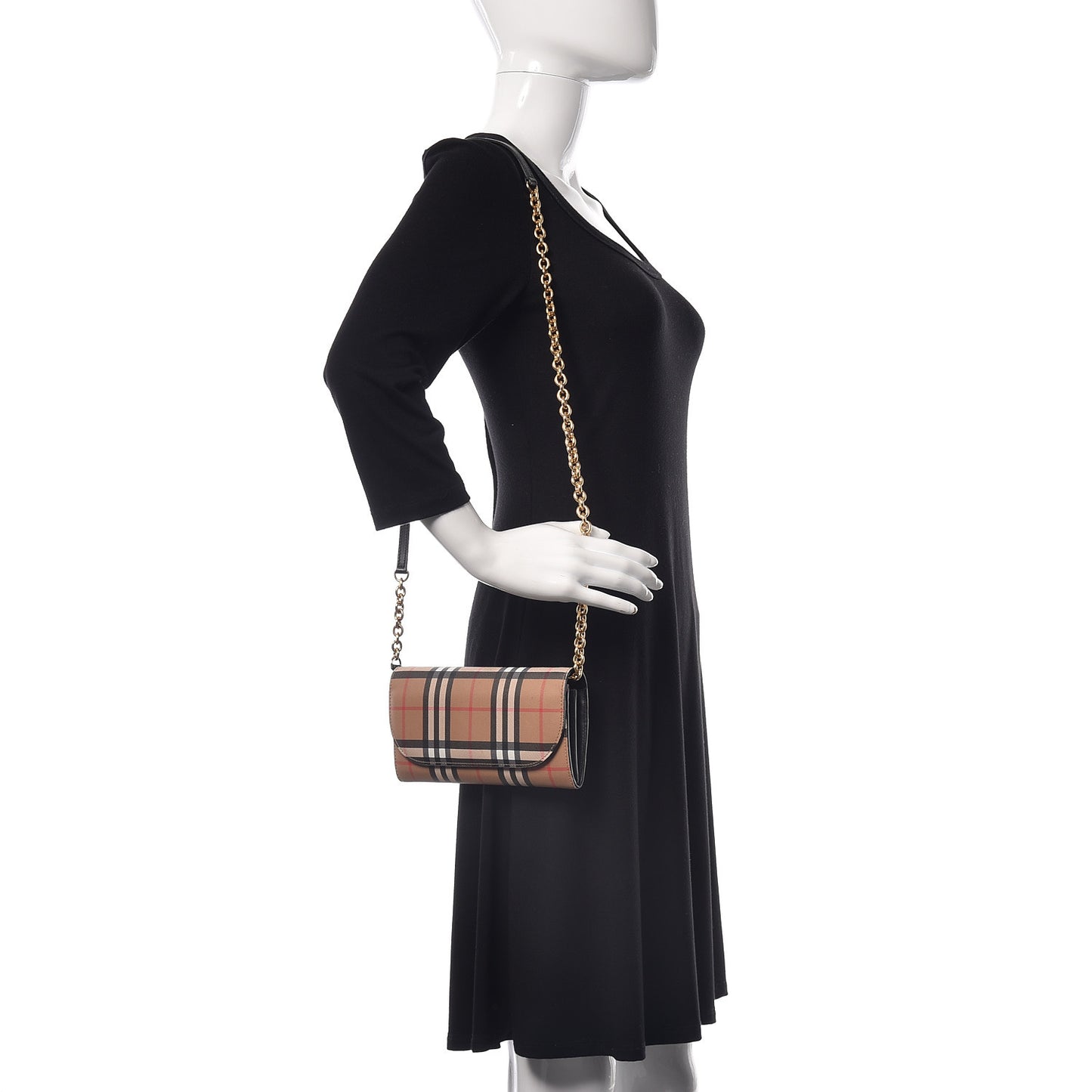 Vintage Check Henley Wallet On Chain Black