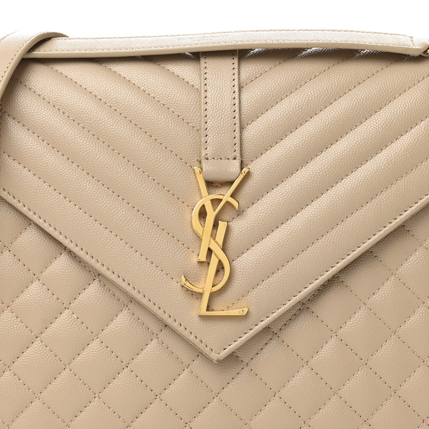 Saint Laurent Grain De Poudre Mixed Matelasse Large Triquilt Monogram Satchel Dark Beige 8 of 13