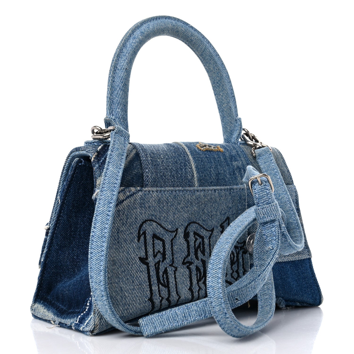 Balenciaga Denim Patchwork Small Hourglass Top Handle Bag Washed Blue 3 of 10