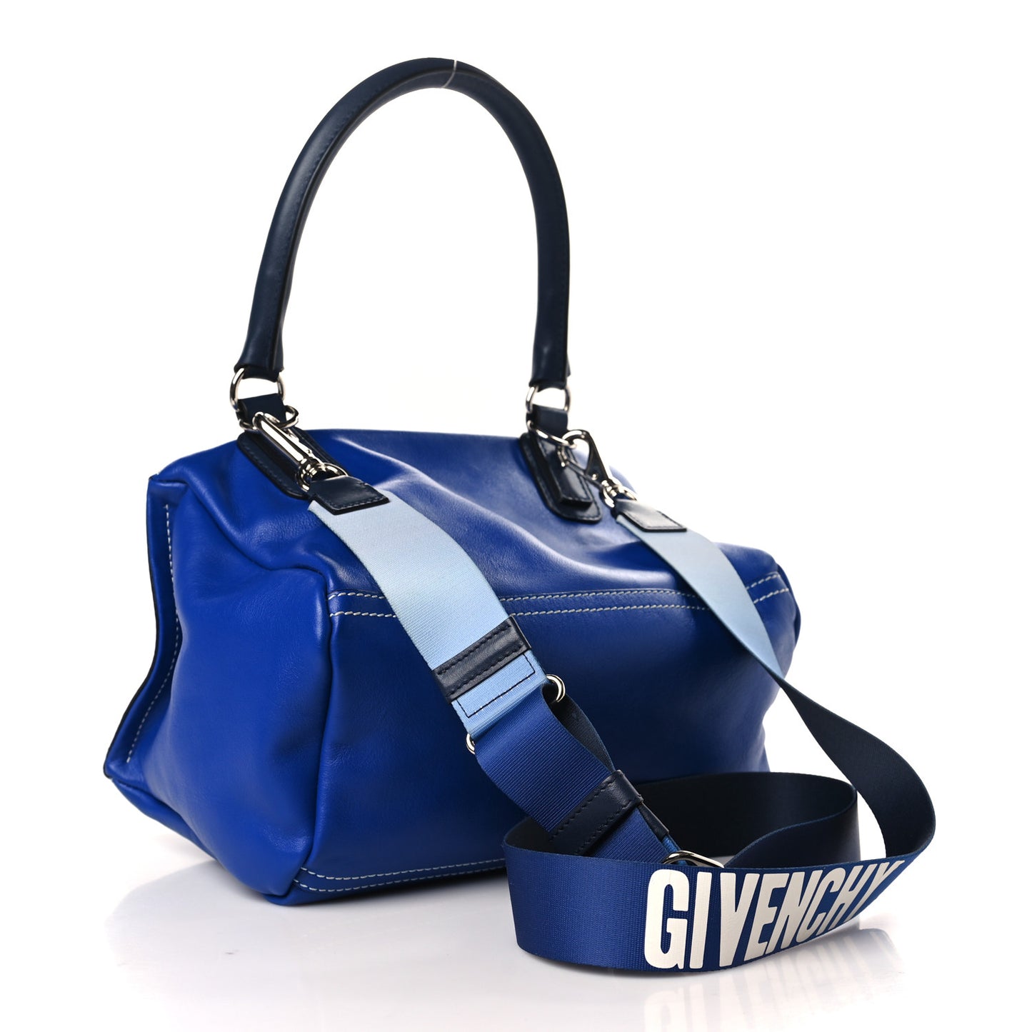 Calfskin Mini Pandora Logo Strap Moroccan Blue