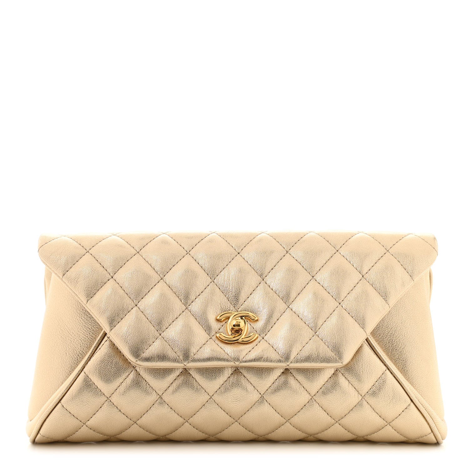 Chanel Metallic Lambskin Quilted Fold Up Again Clutch Gold 1 of 10