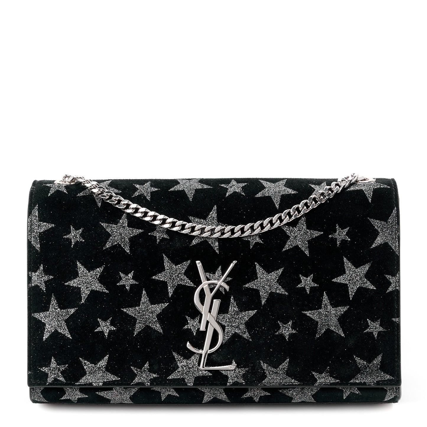 SAINT LAURENT Suede Star Medium Monogram Kate Satchel Black
