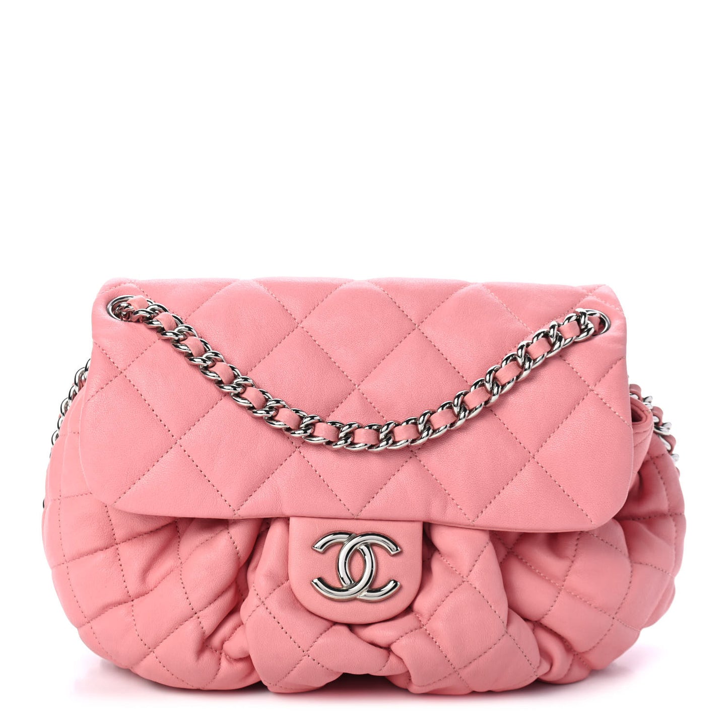 Washed Lambskin Quilted Medium Chain Around Messenger Pink