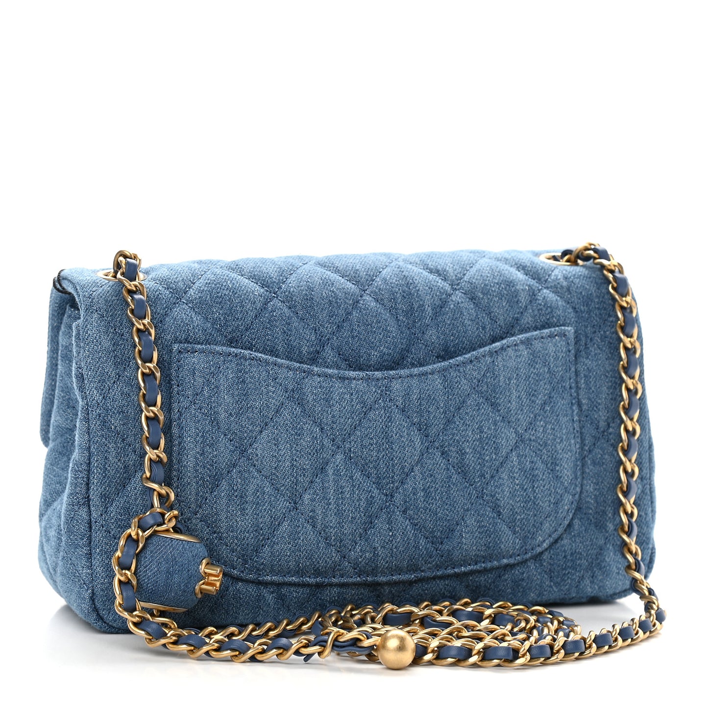Denim Quilted Mini Pearl Crush Rectangular Flap Blue