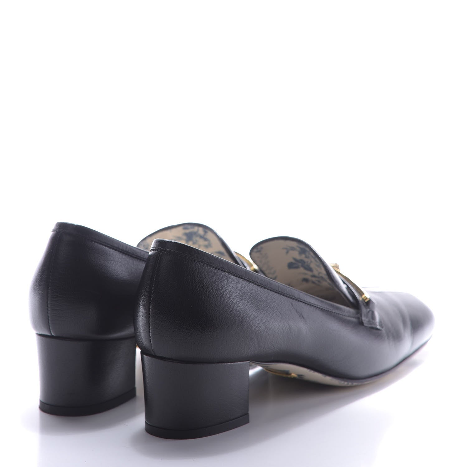 Gucci Goatskin Feline Ginger Loafer Pumps 37 Black Light Brown 4 of 10