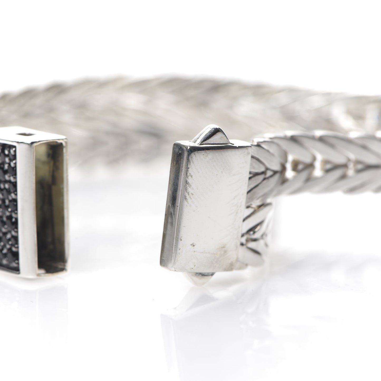 Sterling Silver Black Sapphire 16mm Modern Chain Double Row Bracelet