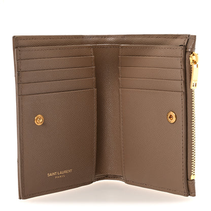 Saint Laurent Grain De Poudre Matelasse Chevron Monogram Zipped Two-Part Wallet Dark Latte 5 of 7