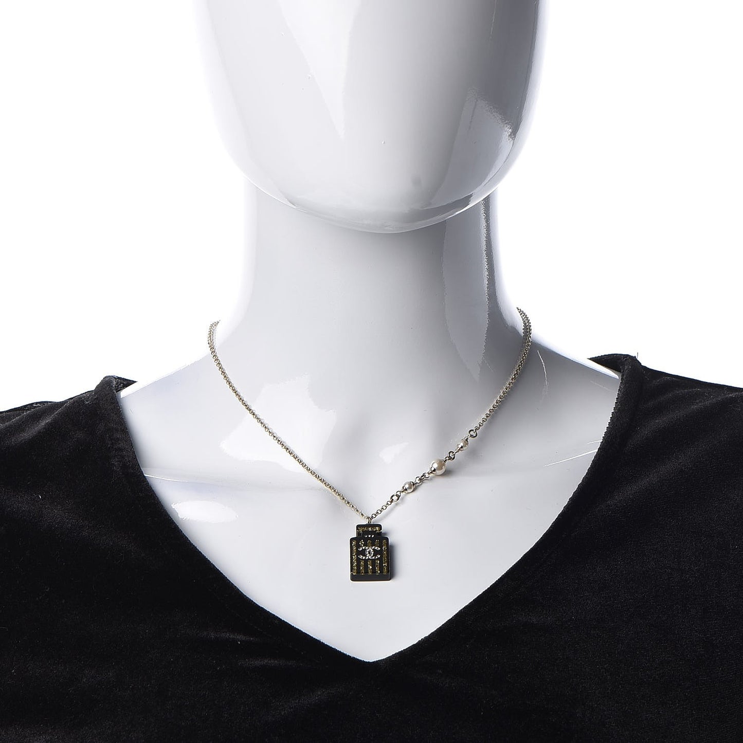 Resin Strass Perfume Bottle CC Necklace Black Gold