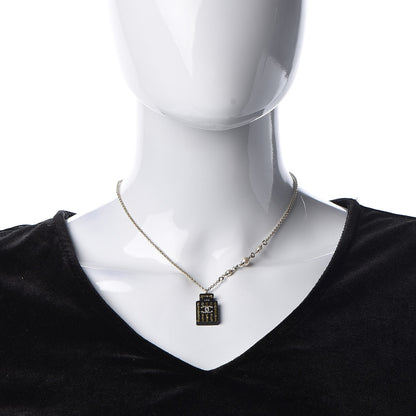 Chanel Resin Strass Perfume Bottle CC Necklace Black Gold 2 of 7