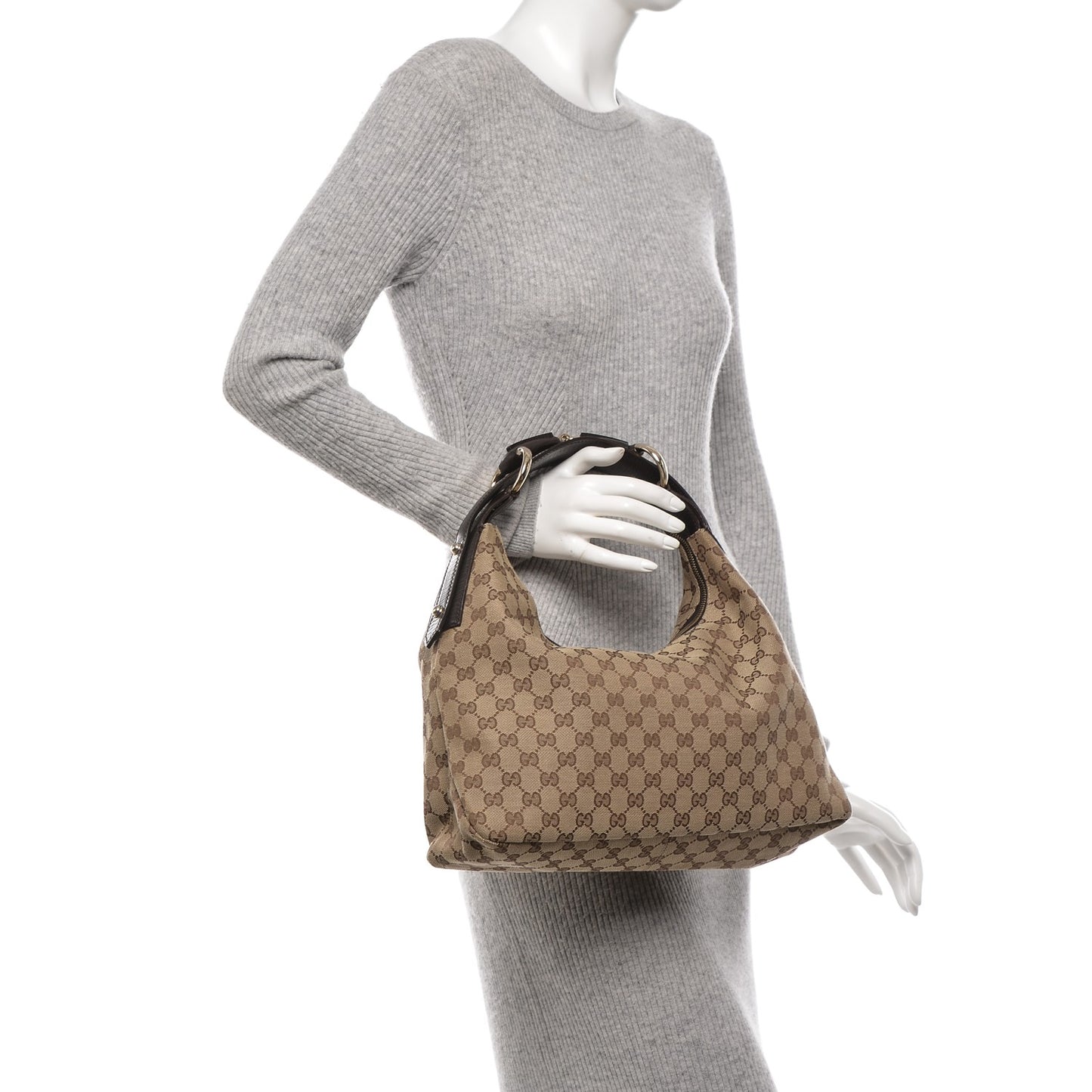 Monogram Medium Horsebit Chain Hobo Dark Brown