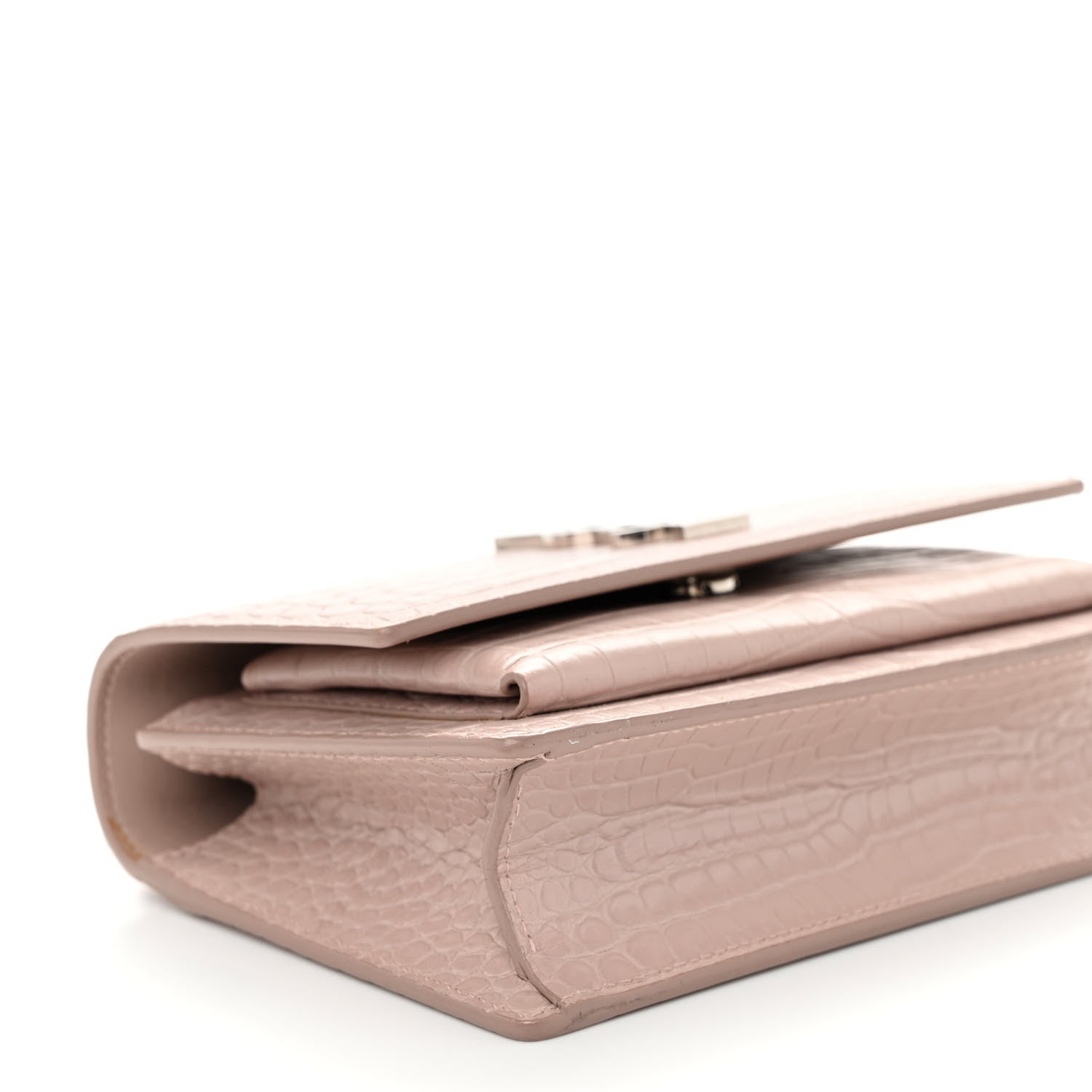 Saint Laurent Calfskin Crocodile Embossed Monogram Sunset Chain Wallet Marble Pink 8 of 9